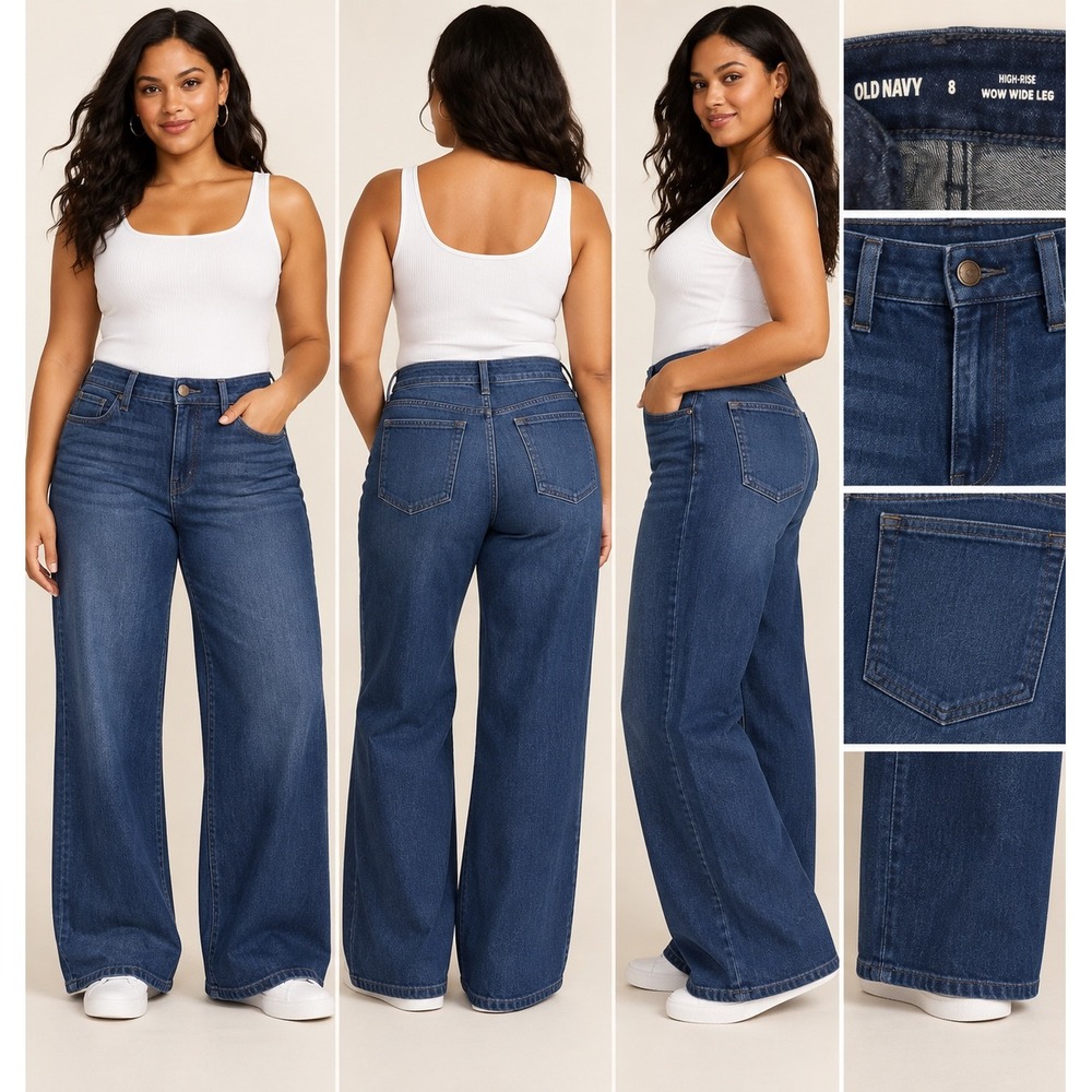 Old Navy Wow Wide Leg Jeans Womens 8 Dark Wash High Rise Denim Pants